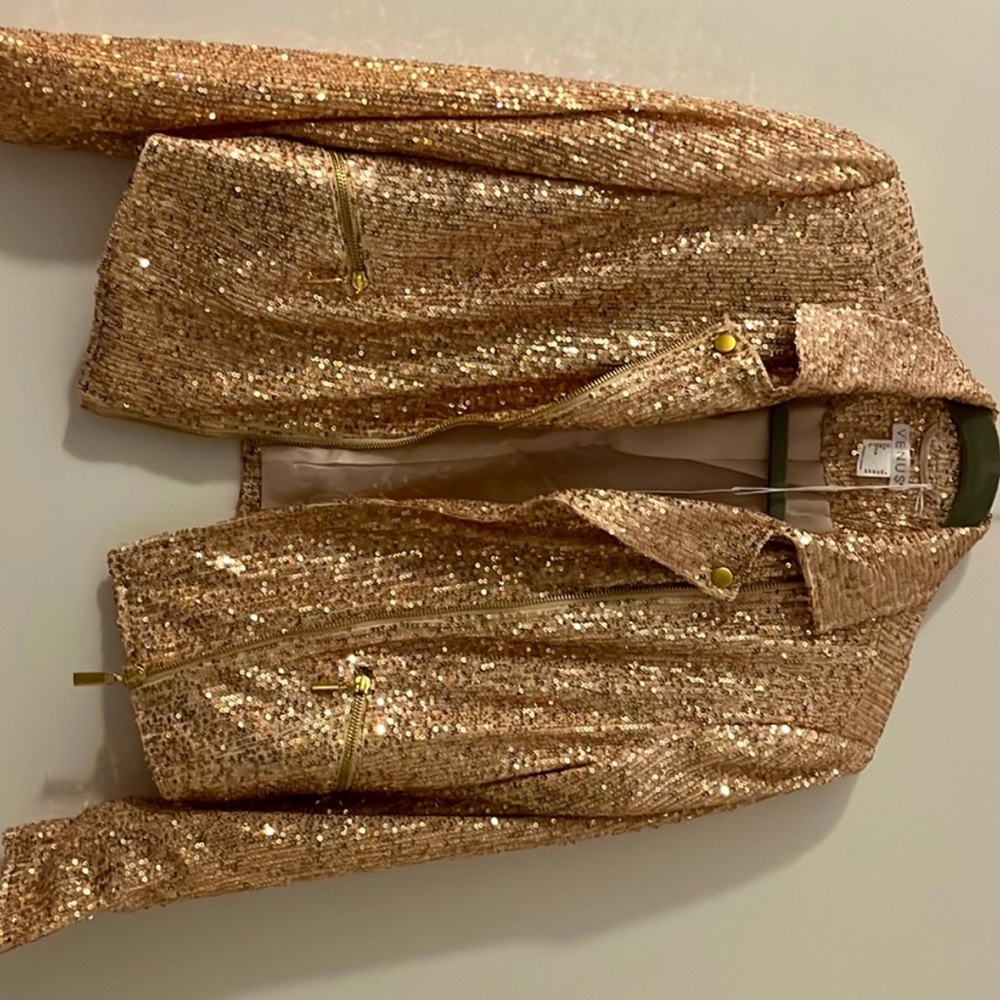 Venus rose gold colored moto jacket.